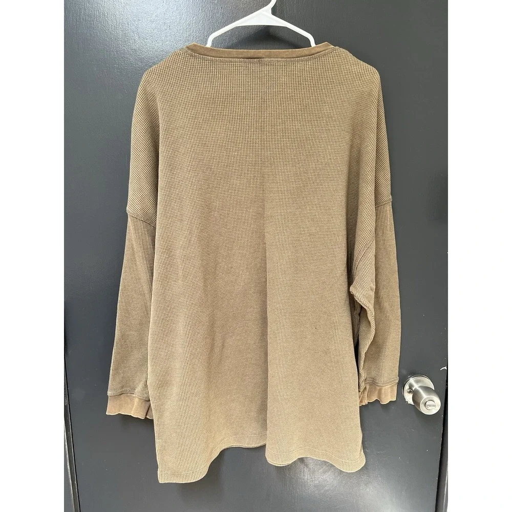 Free People Intimately Oversized Early Night Thermal Waffle Top Brown Sz M